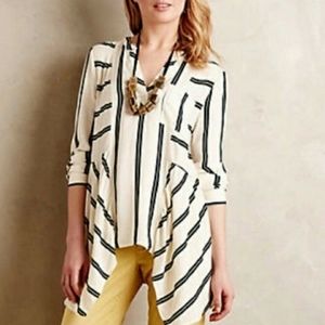 Anthro Maeve Asymmetrical Striped White Black Top 6